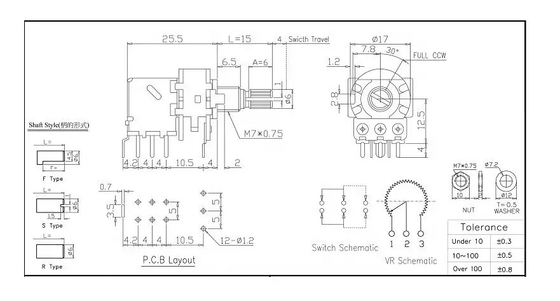 دستگیره PCB 10k پتانسیومتر چرخشی 0.2W متغیر DPDT قابلمه با مقاومت